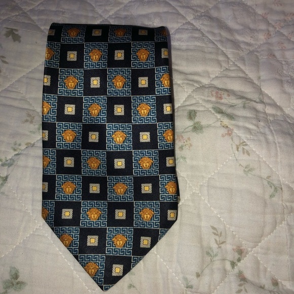 Gianni Versace  Blue and Gold Geometric Silk Tie- made in Italy- preloved. - Picture 1 of 8